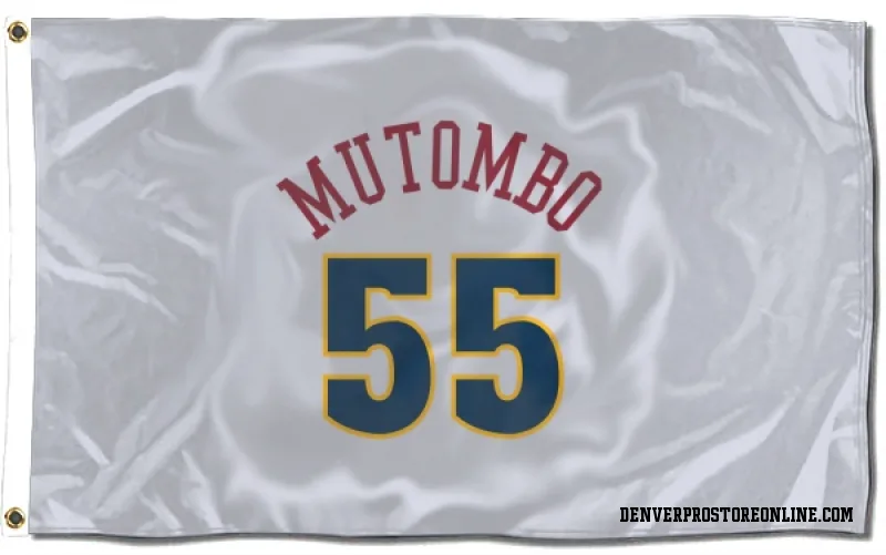 White Denver Nuggets  Dikembe Mutombo  Flag (3 X 5)